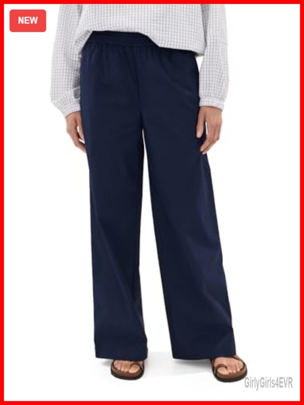 Women's Wide Leg High Rise Chino Pants Loose Fit Drawstring